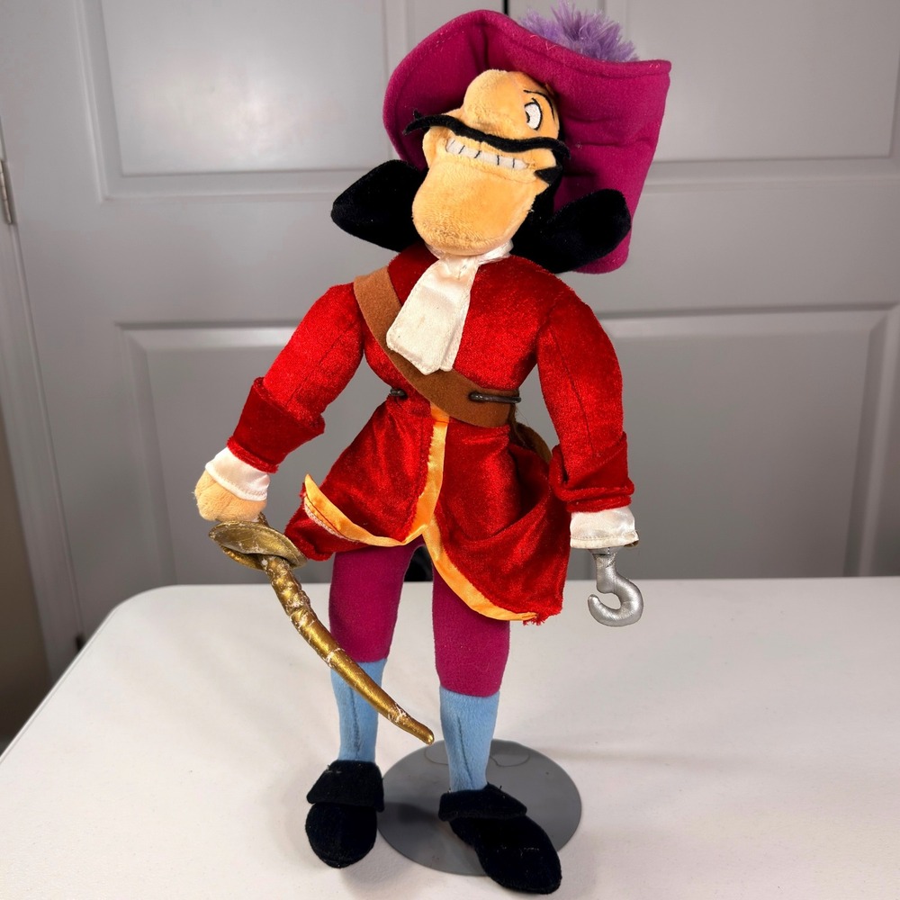Disney Store Captain Hook Plush Peter Pan Villain Pirate Soft Toy Doll 17"
